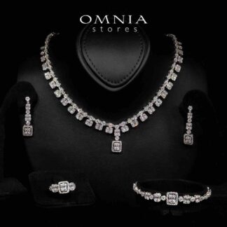 Omnia Selina White Luxury Bridal Full Set in High Quality Rhodium Plated Zircon Stones