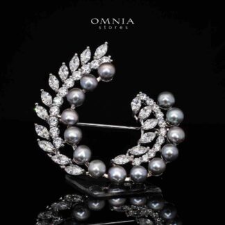 Omnia Ariella Grey Pearl Brooch in 925 Silver High Quality Simulated diamonds