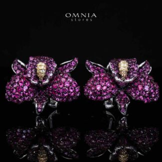 Omnia Nabila Purple Butterfly Silver Clip Earrings in 925 Silver High Quality Simulated Diamonds Stones