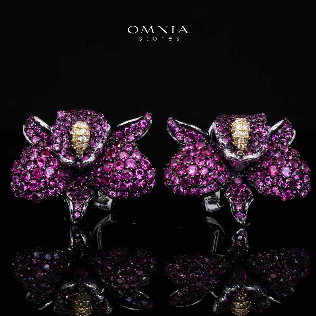 Omnia Nabila Purple Butterfly Silver Clip Earrings in 925 Silver High Quality Simulated Diamonds Stones