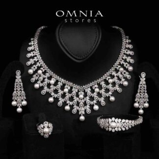 Omnia Giana White Pearl Luxury Bridal Full Set in High Quality Rhodium Plated Zircon Stones