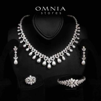 Omnia Luisa White Pearl Luxury Bridal Full Set in High Quality Rhodium Plated Zircon Stones