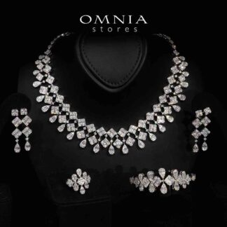 Omnia Kacey White Pearl Luxury Bridal Full Set in High Quality Rhodium Plated Zircon Stones