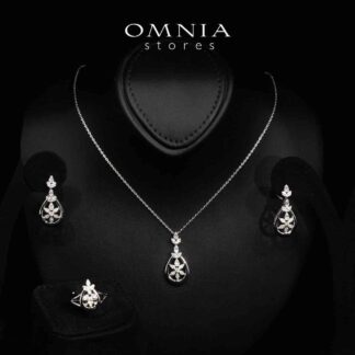 Omnia Erica White Necklace, Earrings and Ring Set in High Quality Rhodium Plated Zircon Stones