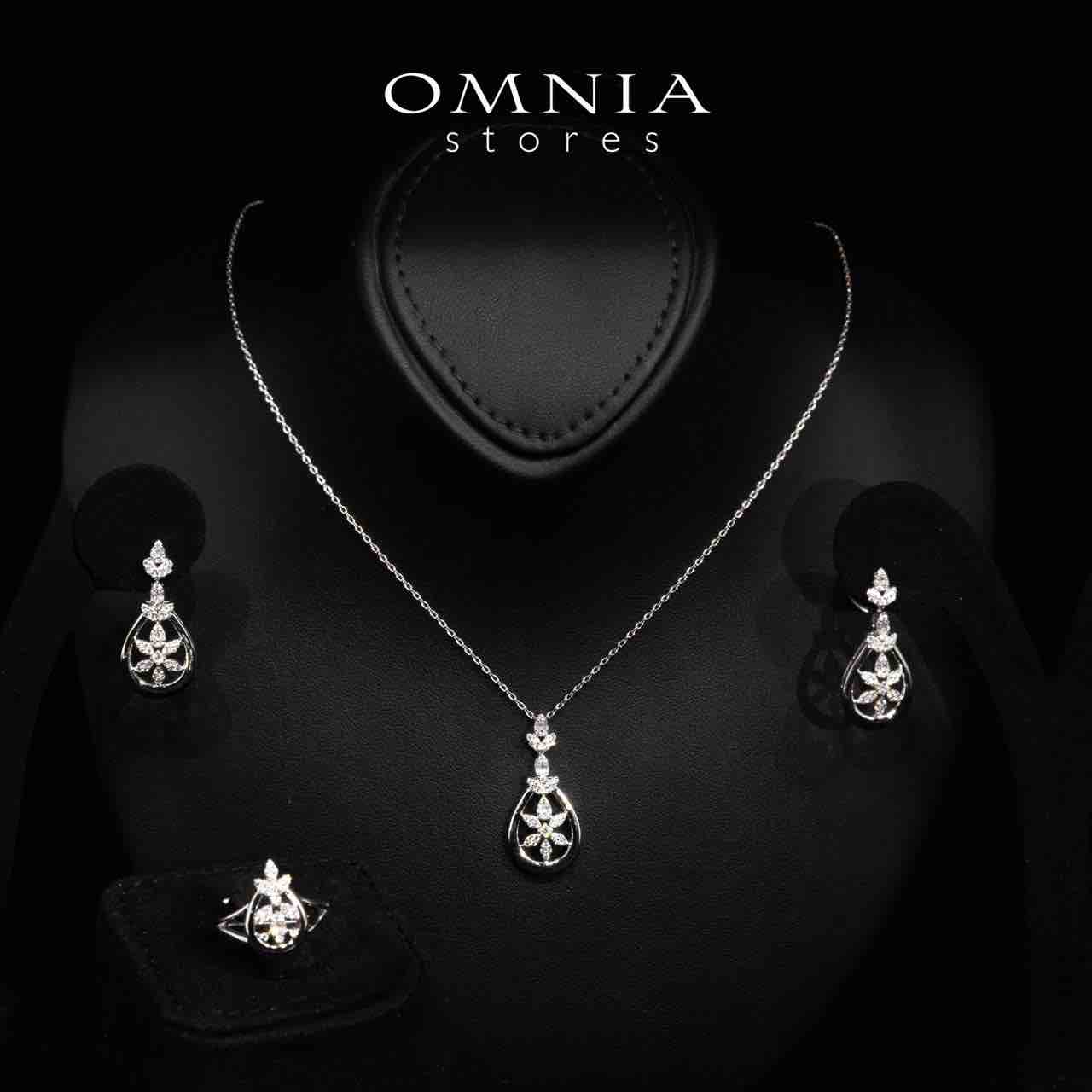 Omnia Erica White Necklace, Earrings and Ring Set in High Quality Rhodium Plated Zircon Stones