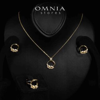 Omnia Rubi Gold White Necklace, Earrings and Ring Set in High Quality Rhodium Plated Zircon Stones