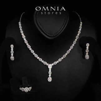 Omnia Sally White Necklace, Earrings and Ring Set in High Quality Rhodium Plated Zircon Stones