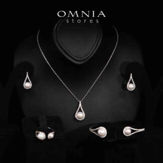 Omnia Sonia White Pearl Full Set in High Quality Rhodium Plated Zircon Stones