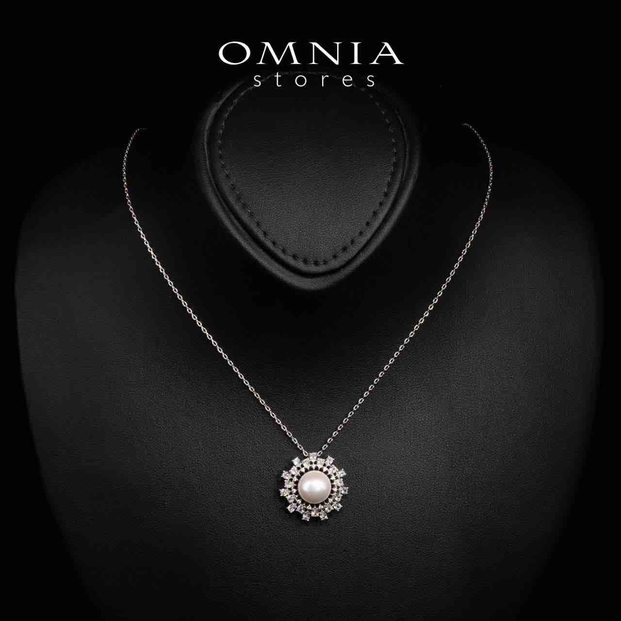 Omnia Darla White Pearl Necklace and Earrings Set in High Quality Rhodium Plated Zircon Stones - Image 2