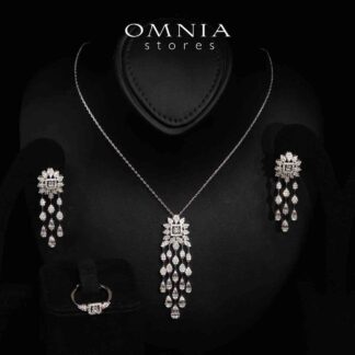 Omnia Emilee White Necklace,Earrings and Ring Set in High Quality Rhodium Plated Zircon Stones