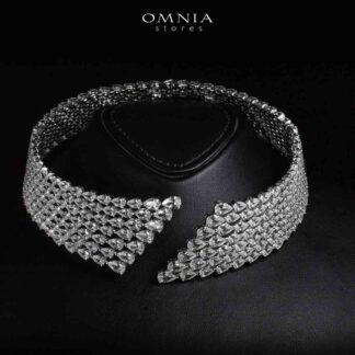 Omnia Nylah White Choker Necklace With High Quality Simulated Diamonds In 925 Silver