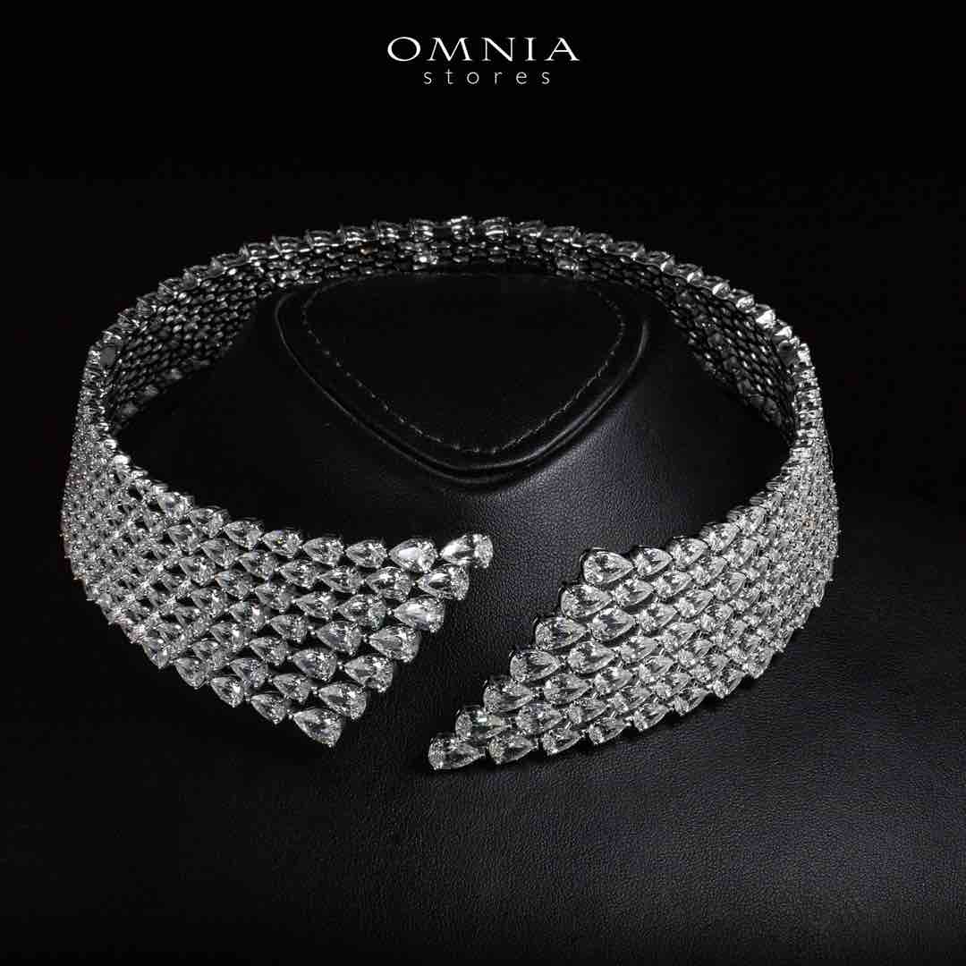 Omnia Nylah White Choker Necklace With High Quality Simulated Diamonds In 925 Silver