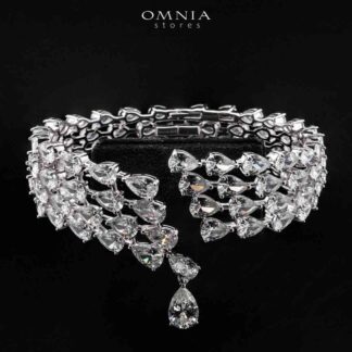 Omnia Nemy White Bangle With High Quality Simulated Diamonds In 925 Silver