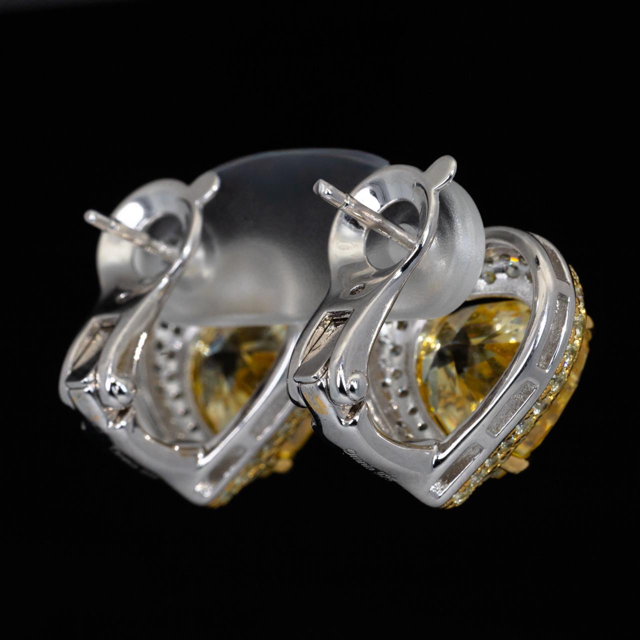 Omnia Ziyah Yellow Heart Clip Earrings With High Quality Simulated Diamonds In 925 Silver - Image 2