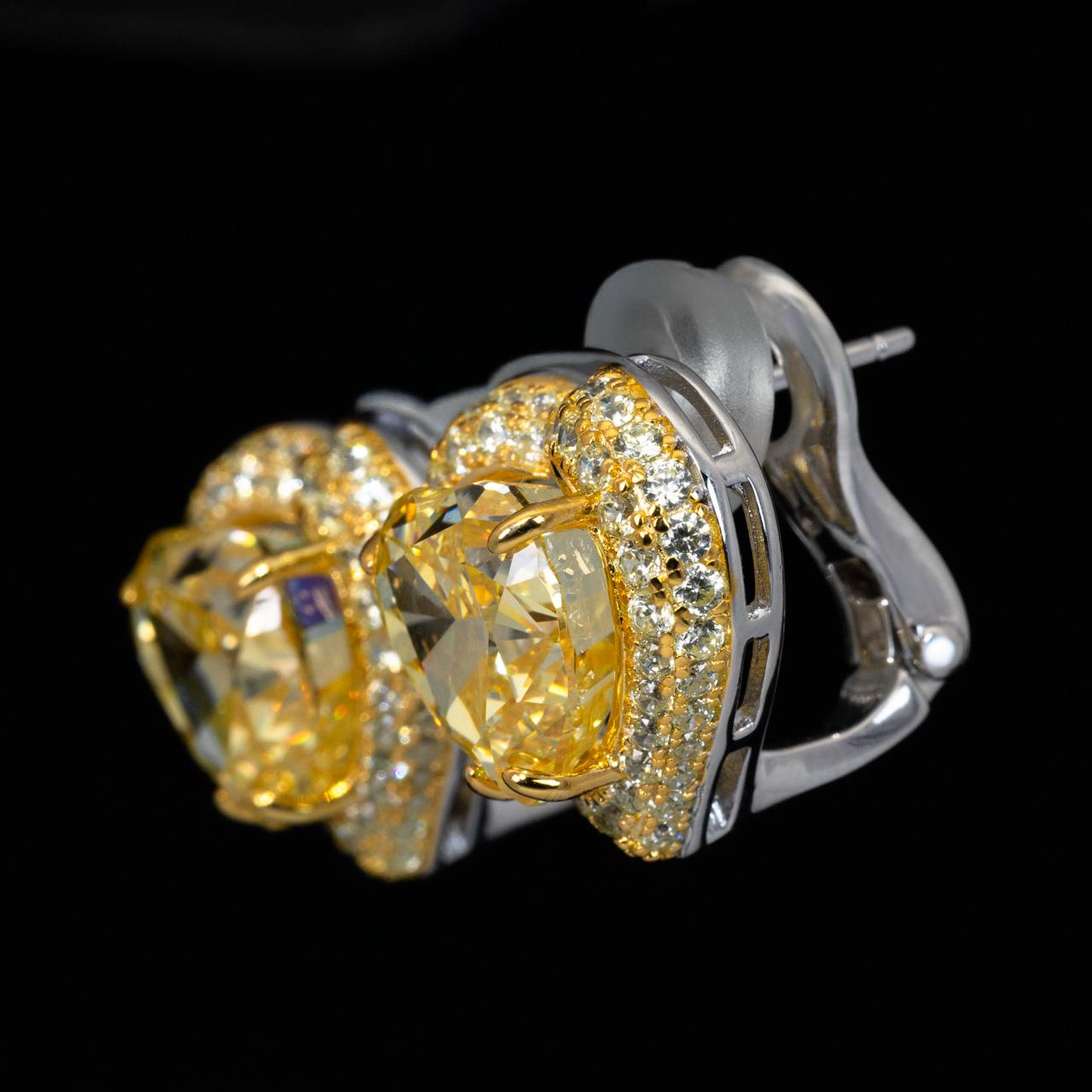 Omnia Ziyah Yellow Heart Clip Earrings With High Quality Simulated Diamonds In 925 Silver - Image 4
