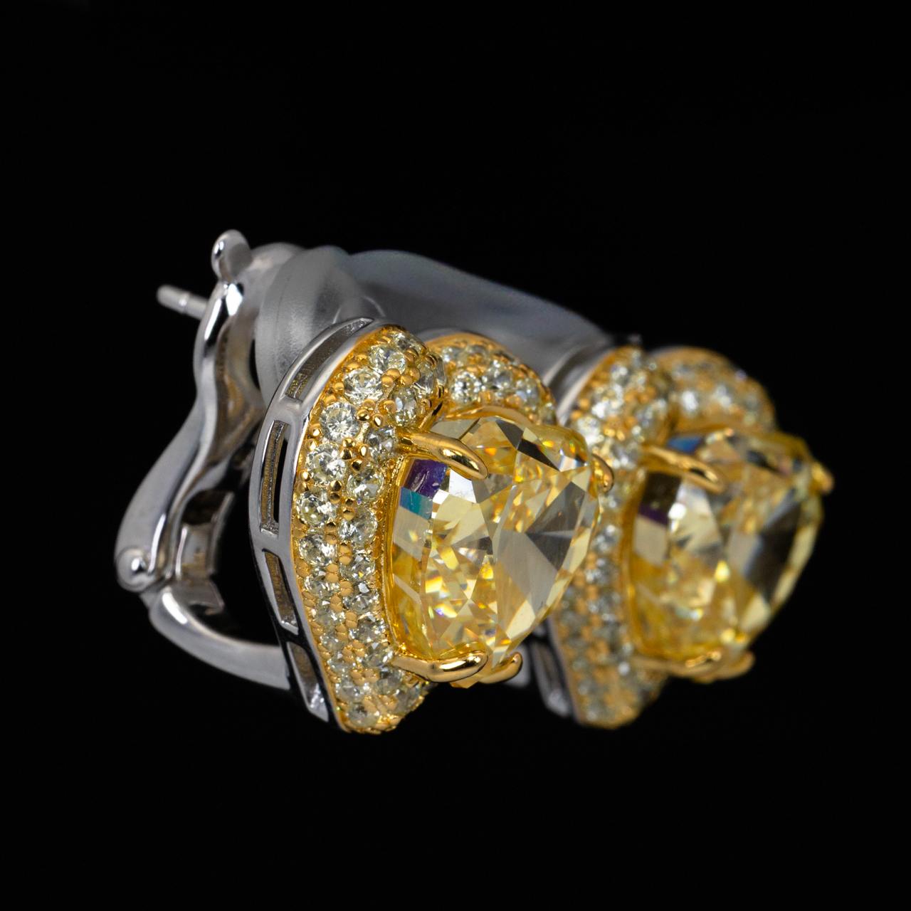 Omnia Ziyah Yellow Heart Clip Earrings With High Quality Simulated Diamonds In 925 Silver - Image 3