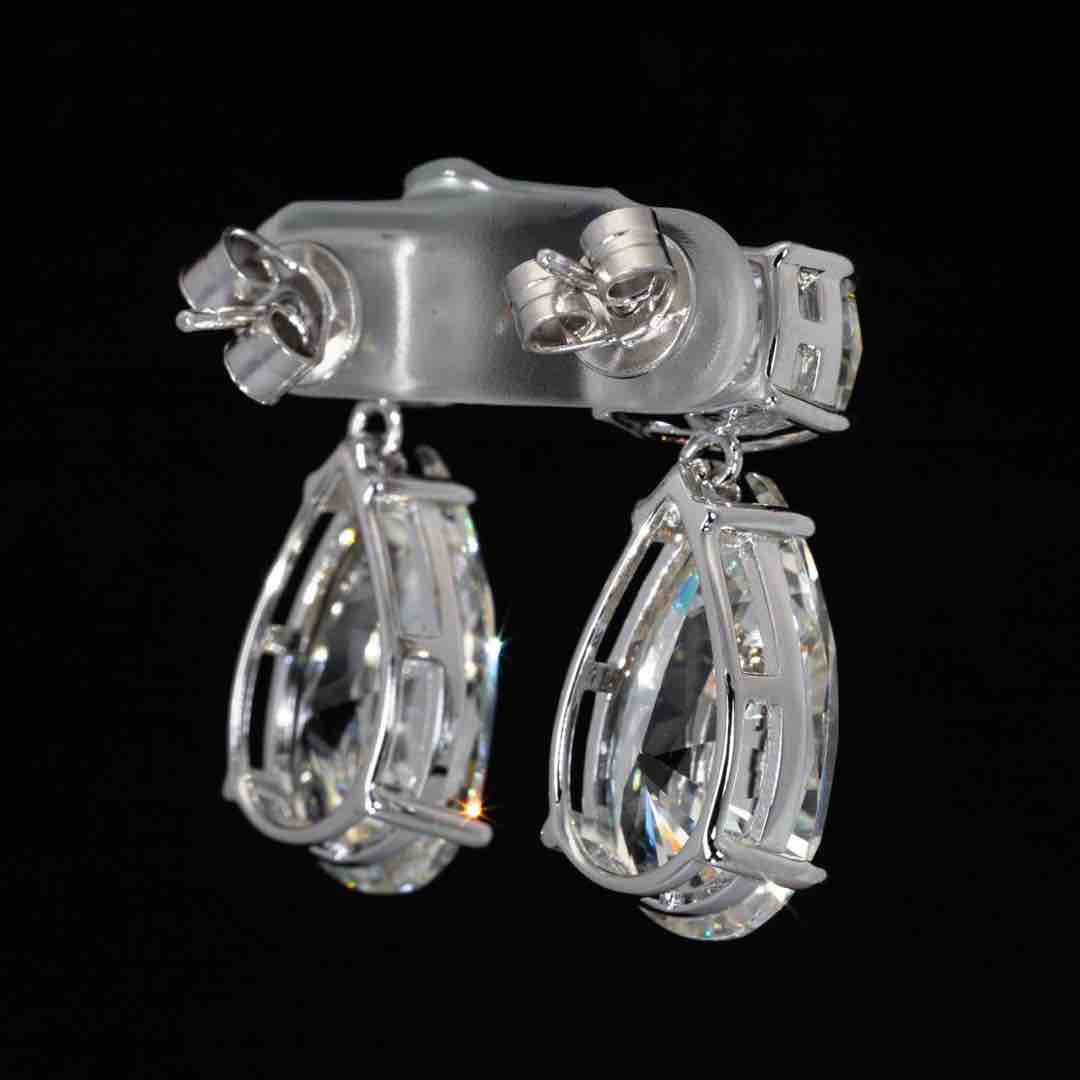 Omnia Nula White Drop Earrings With High Quality Simulated Diamonds In 925 Silver - Image 3