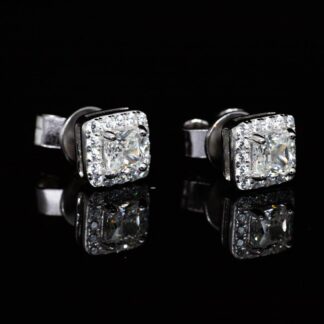 Omnia Firza White Square Earrings With High Quality Simulated Diamonds In 925 Silver