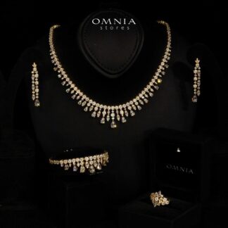 Omnia Syla Gold Luxury Bridal Full Set in High Quality Zircon Stone in Rhodium Plated