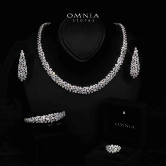 Omnia Asia White Luxury Bridal Full Set in High Quality Zircon Stone in Rhodium Plated