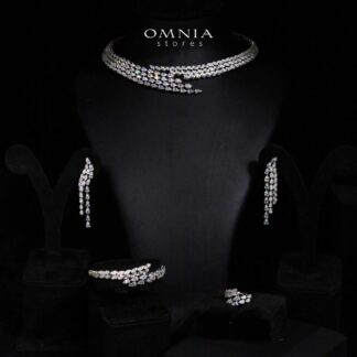 Omnia Kalina Luxury White Choker Bridal Full Set in High Quality Zircon Stone Rhodium Plated