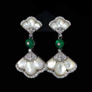 Omnia Alita White and Green Drop Earrings With High Quality Simulated Diamonds In 925 Silver