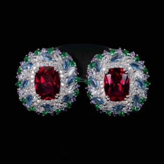 Omnia Inza Multi Color Earrings With High Quality Simulated Diamonds In 925 Silver
