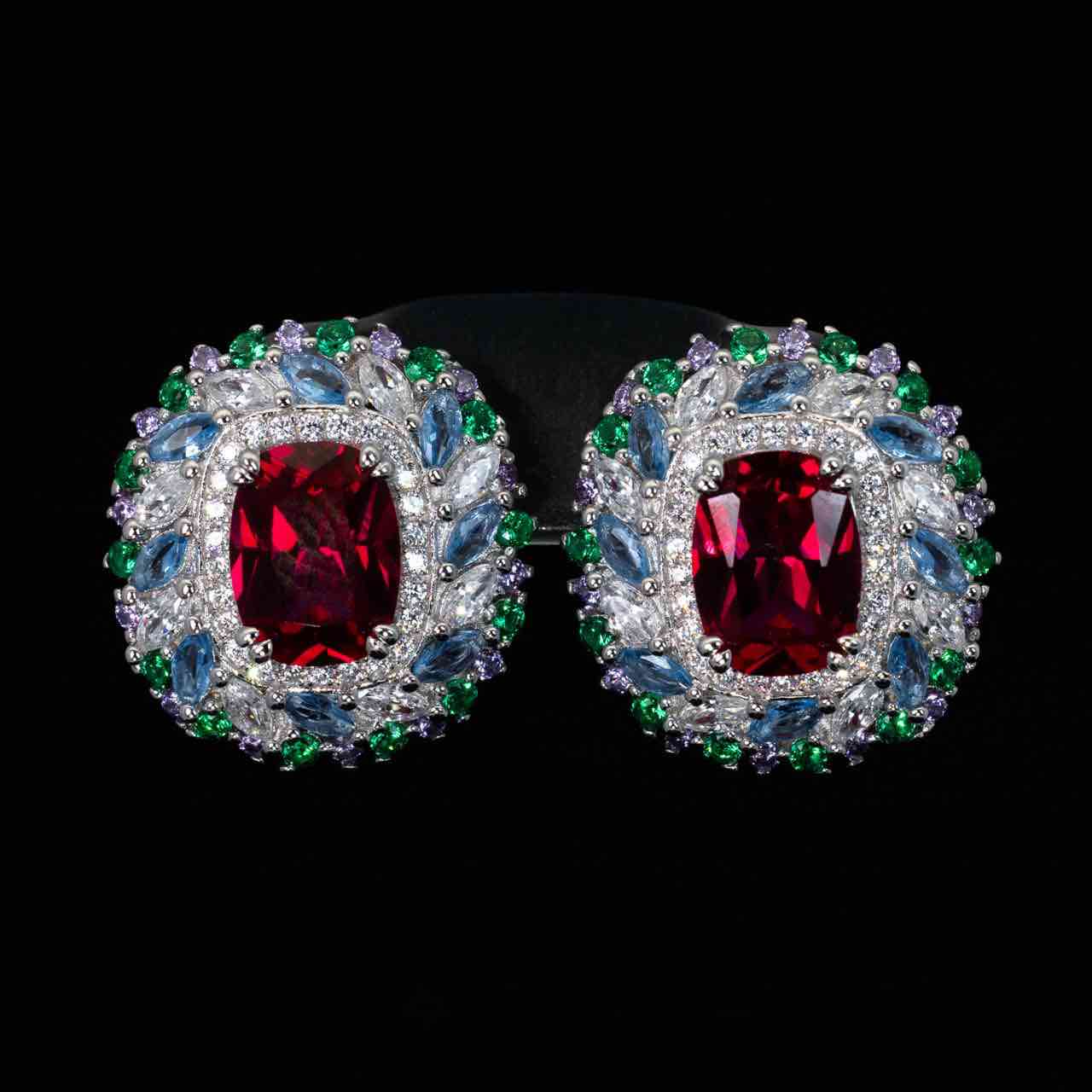 Omnia Inza Multi Color Earrings With High Quality Simulated Diamonds In 925 Silver