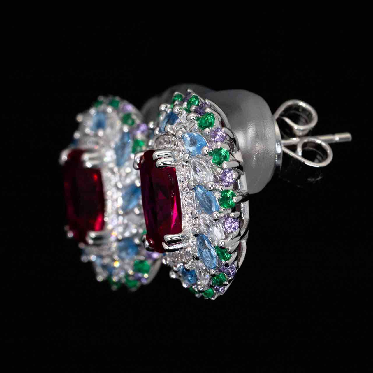 Omnia Inza Multi Color Earrings With High Quality Simulated Diamonds In 925 Silver - Image 2