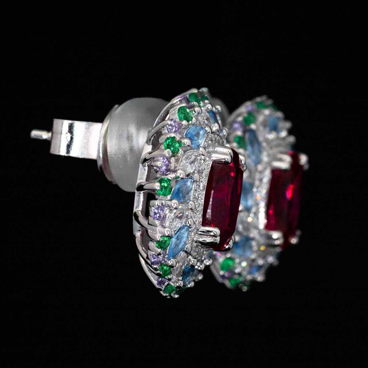 Omnia Inza Multi Color Earrings With High Quality Simulated Diamonds In 925 Silver - Image 3