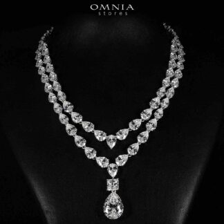 Omnia Nyah White Necklace With High Quality Simulated Diamonds In 925 Silver