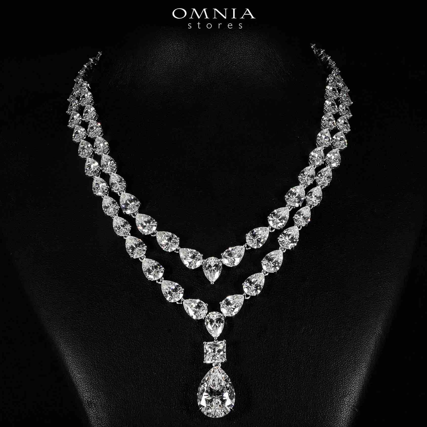 Omnia Nyah White Necklace With High Quality Simulated Diamonds In 925 Silver