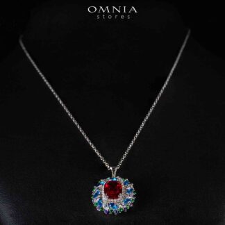 Omnia Inza Multi Color Pendant Necklace With High Quality Simulated Diamonds In 925 Silver