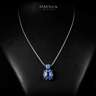 Omnia Aliz White and Blue Pendant Necklace With High Quality Simulated Diamonds In 925 Silver