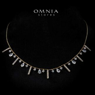 Omnia Karmen Golden Necklace With High Quality Simulated Diamonds In 925 Silver