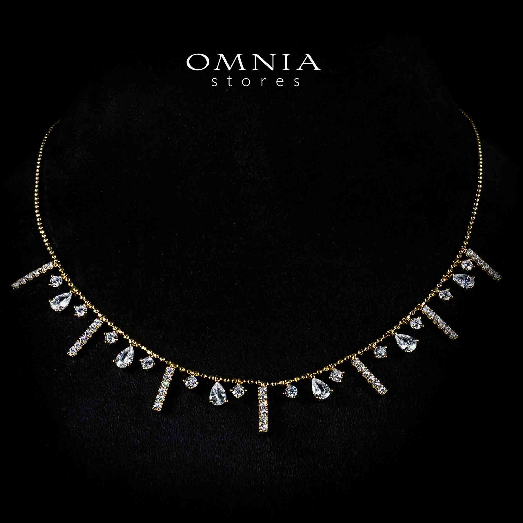 Omnia Karmen Golden Necklace With High Quality Simulated Diamonds In 925 Silver