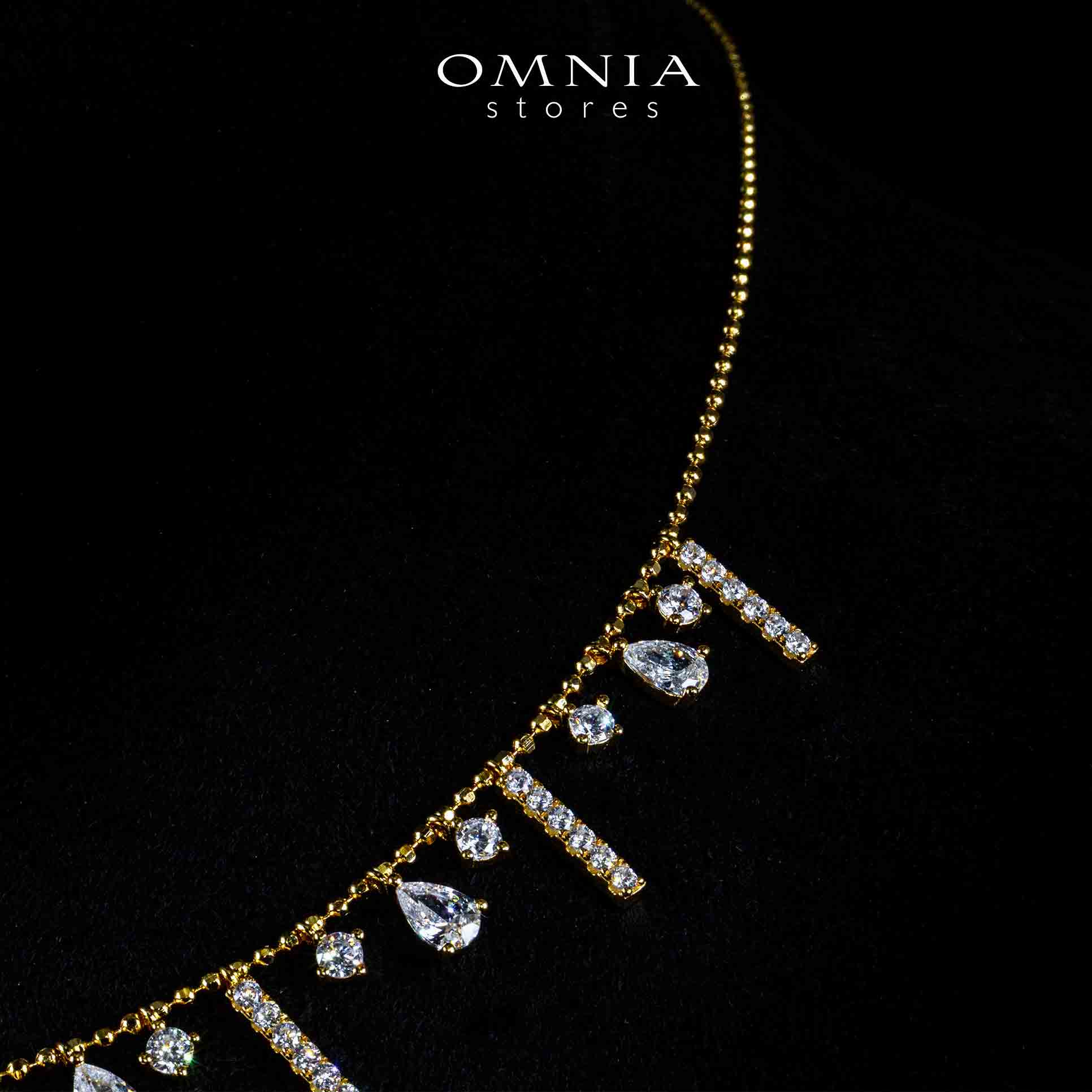 Omnia Karmen Golden Necklace With High Quality Simulated Diamonds In 925 Silver - Image 2