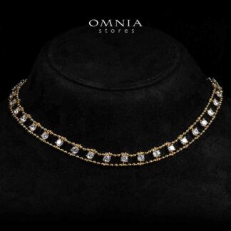 Omnia Aroos Gold Necklace With High Quality White Simulated Diamonds Stones in 925 Silver 40cm