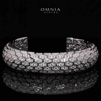 Omnia Iavana White Bangle With High Quality Simulated Diamonds In 925 Silver