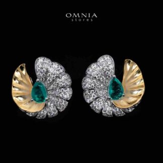 Omnia Sahara Gold and White Earrings With High Quality Simulated Diamonds In 925 Silver