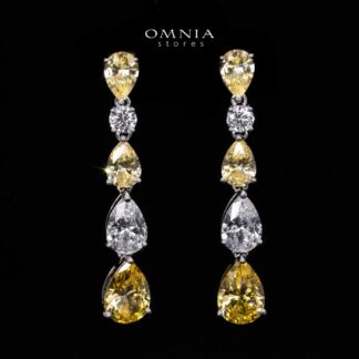 Hayaa Elegance Drop White and Yellow Earrings In 925 Silver High Quality Simulated Diamonds
