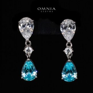 Omnia Sarina White and Sky Blue Drop Earrings In 925 Silver High Quality Simulated Diamonds