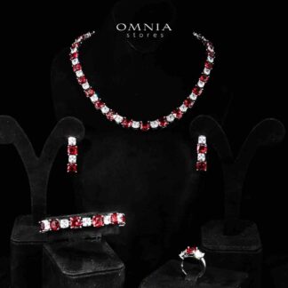 Omnia Alya Red and White Bridal Full Set in High Quality Simulated Diamonds Rhodium Plated