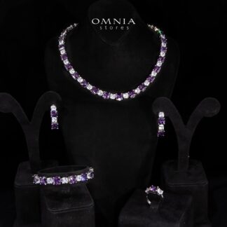 Omnia Alya Purple and White Bridal Full Set in High Quality Simulated Diamonds Rhodium Plated