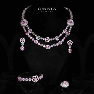 Omnia Esra Pink Luxury Bridal Full Set in High Quality Zircon Stone Rhodium Plated