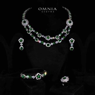 Omnia Esra Green Luxury Bridal Full Set in High Quality Simulated Diamond Rhodium Plated