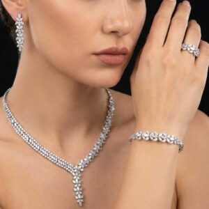 Omnia Zoie White Luxury Bridal Full Set in High Quality Rhodium Plated Zircon Stones (16cm only Available in KSA)