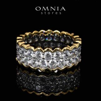 Omnia Amillia White and Gold Ring With Certified High Quality Lab Crafted Stones In 925 Silver