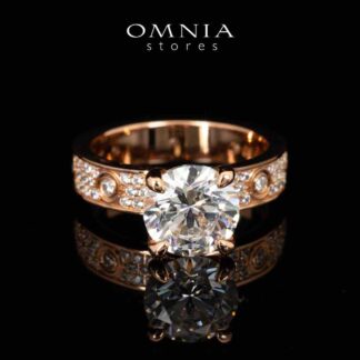 Omnia Ines Rose Gold Round Cut Ring With Certified High Quality Lab Crafted Stones In 925 Silver 0.11ct