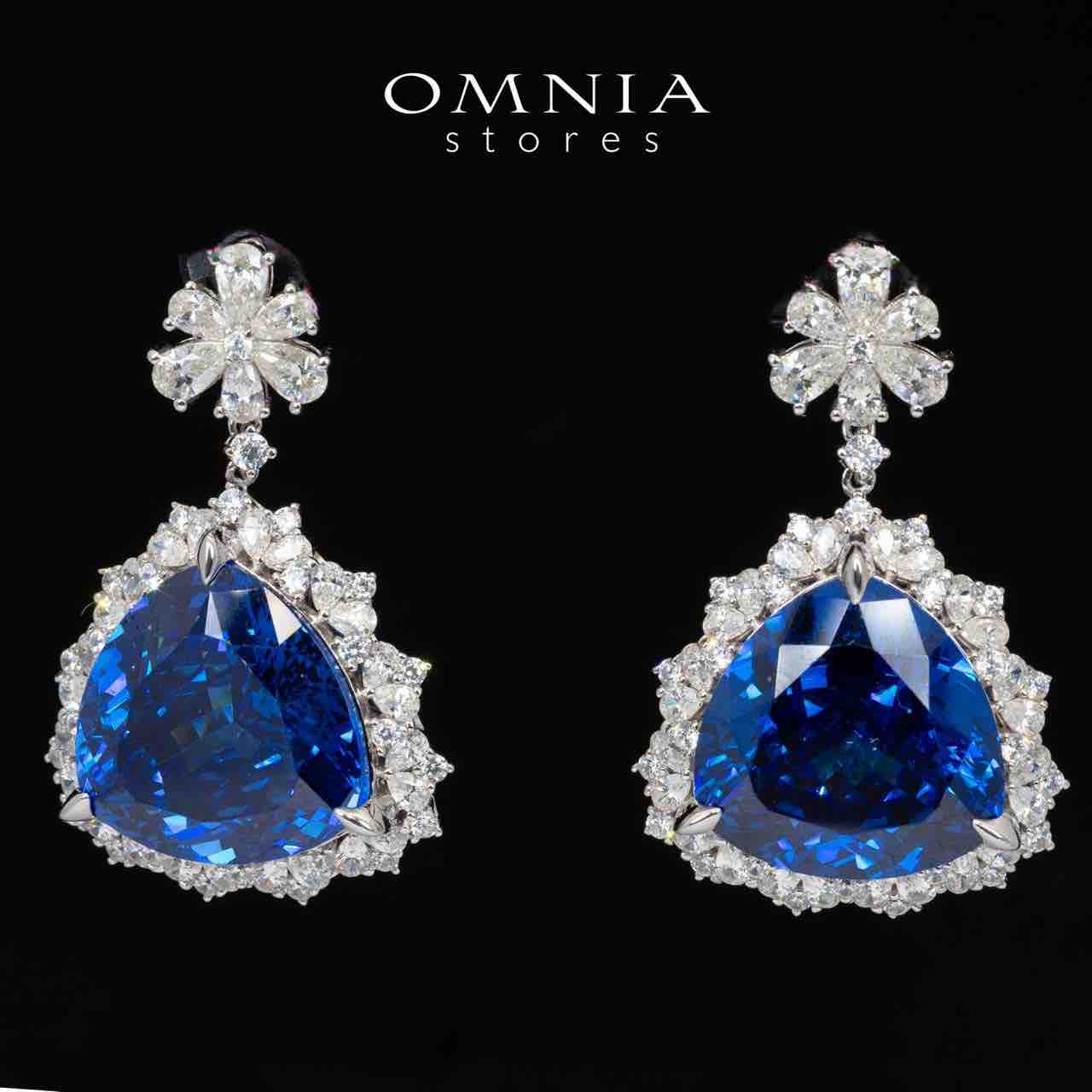 Omnia Roua White and Blue Drop Earrings With High Quality Certified Lab Crafted Stones In 925 Silver 7.0ct - Image 2
